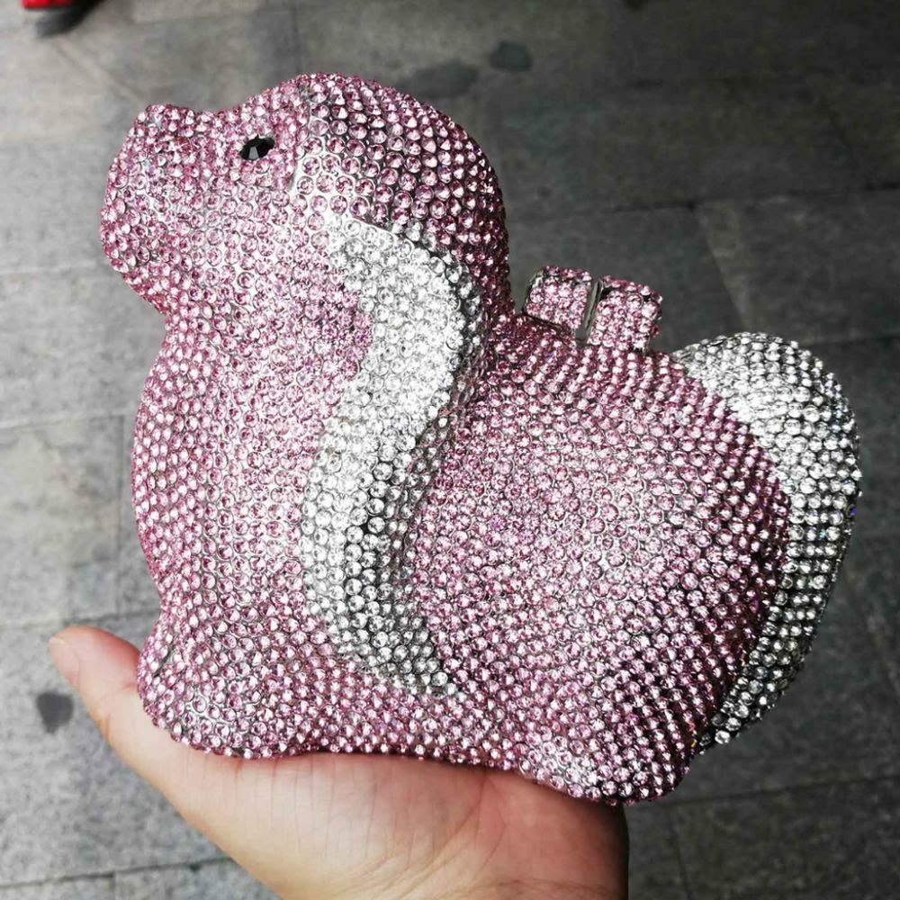 Precocious Pink Puppy Dog Shaped Crystal Clutch Purse